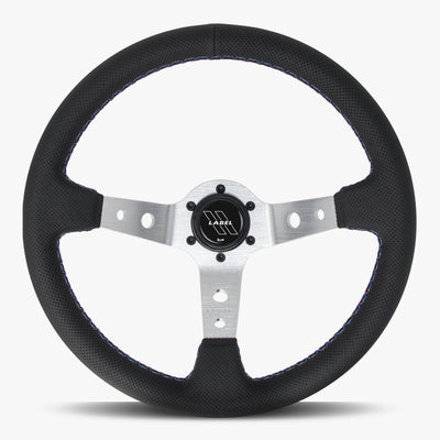 The Daytona Steering Wheel | Black Perforated Leather | Silver Spoke | Bavarian Stitch Design - Korvel