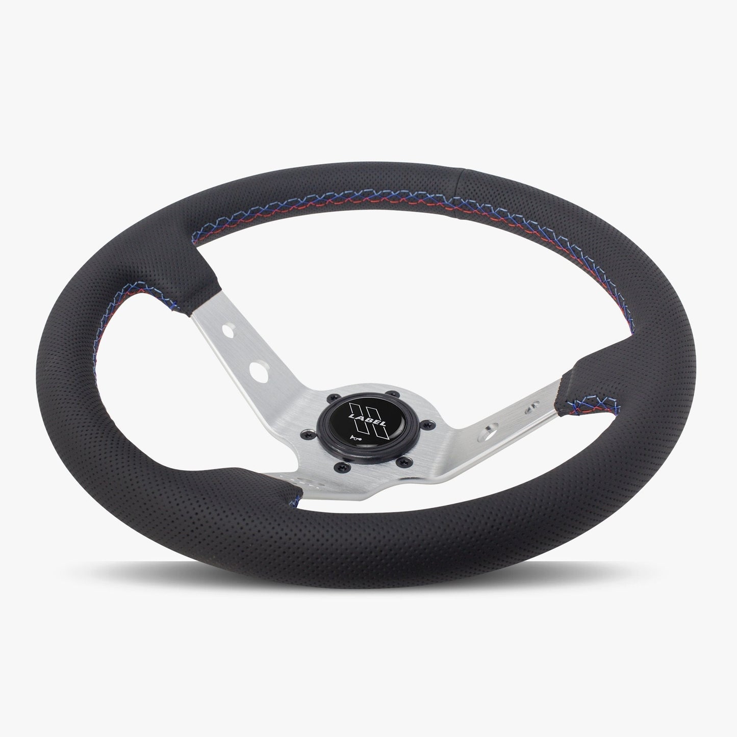 The Daytona Steering Wheel | Black Perforated Leather | Silver Spoke | Bavarian Stitch Design - Korvel