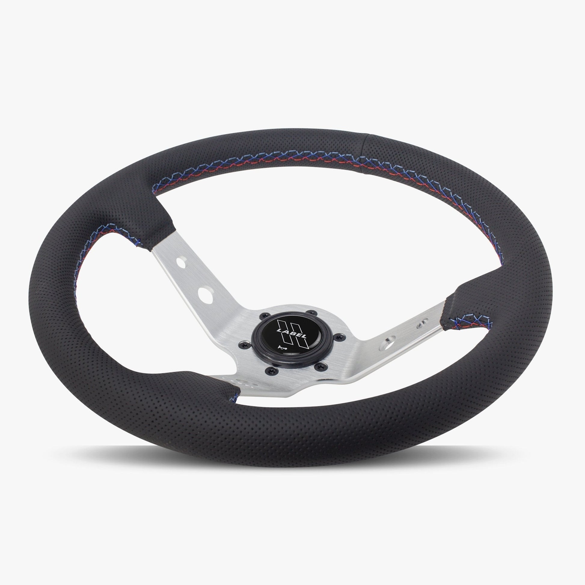 The Daytona Steering Wheel | Black Perforated Leather | Silver Spoke | Bavarian Stitch Design - Korvel