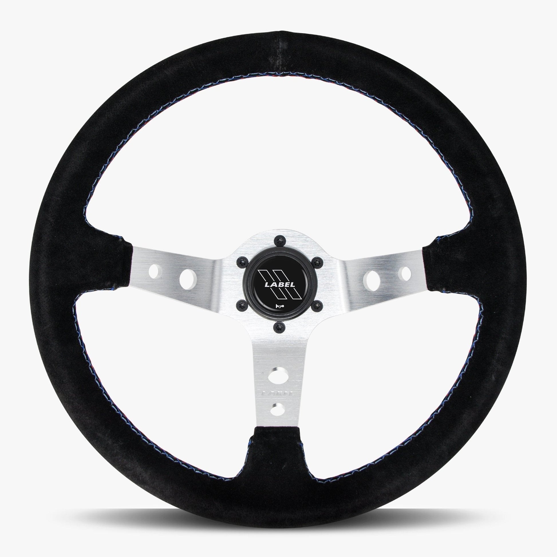 The Daytona Steering Wheel | Black Alcantara & Silver Spokes | Bavarian Stitch Design - Korvel