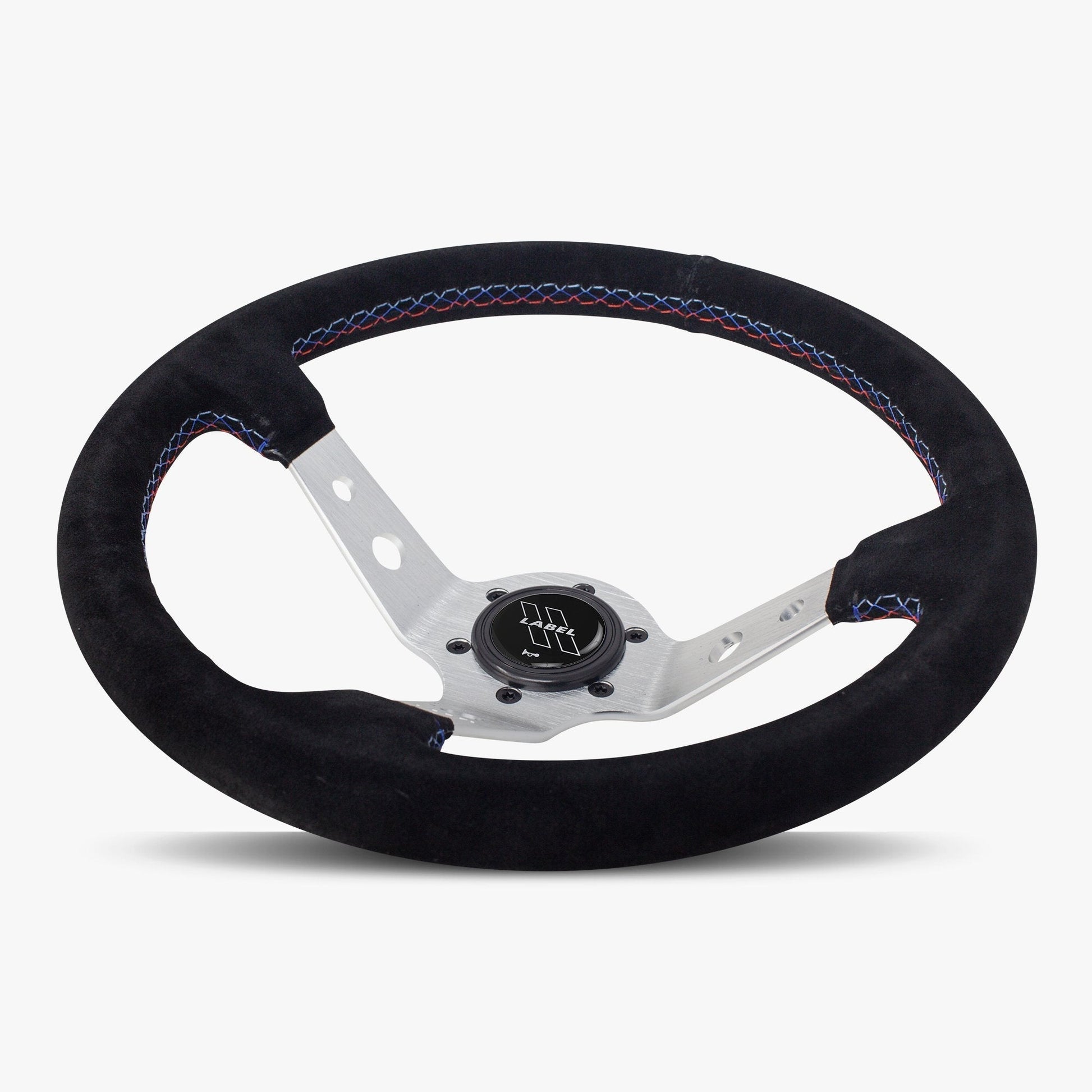 The Daytona Steering Wheel | Black Alcantara & Silver Spokes | Bavarian Stitch Design - Korvel