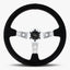The Daytona Steering Wheel | Black Alcantara | Silver Spokes | White Stitching - Korvel