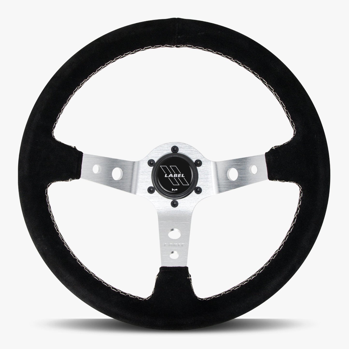 The Daytona Steering Wheel | Black Alcantara | Silver Spokes | White Stitching - Korvel