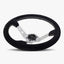 The Daytona Steering Wheel | Black Alcantara | Silver Spokes | White Stitching - Korvel