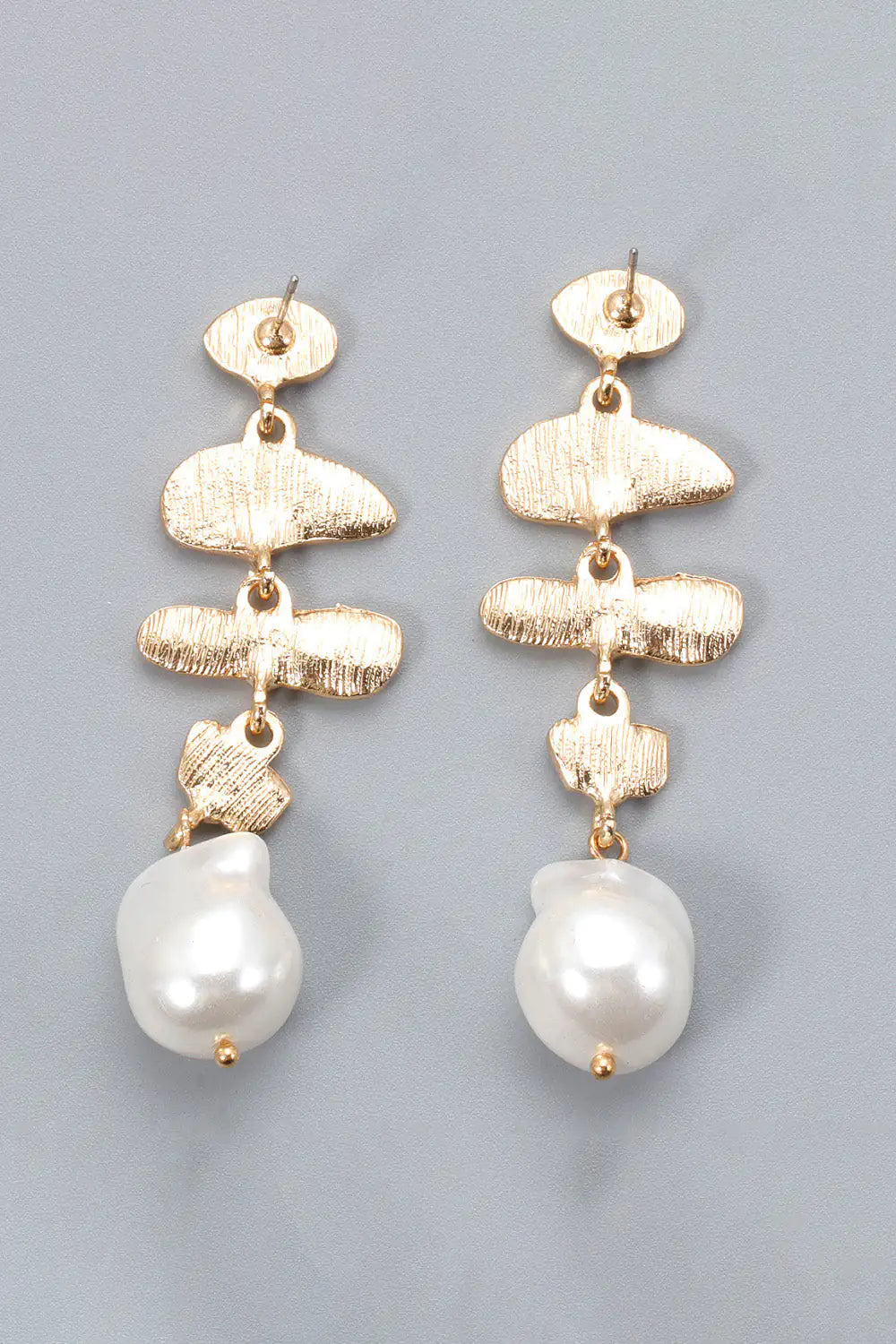 Boucles d'oreilles pendantes en alliage de zinc et perles synthétiques en forme anormale
