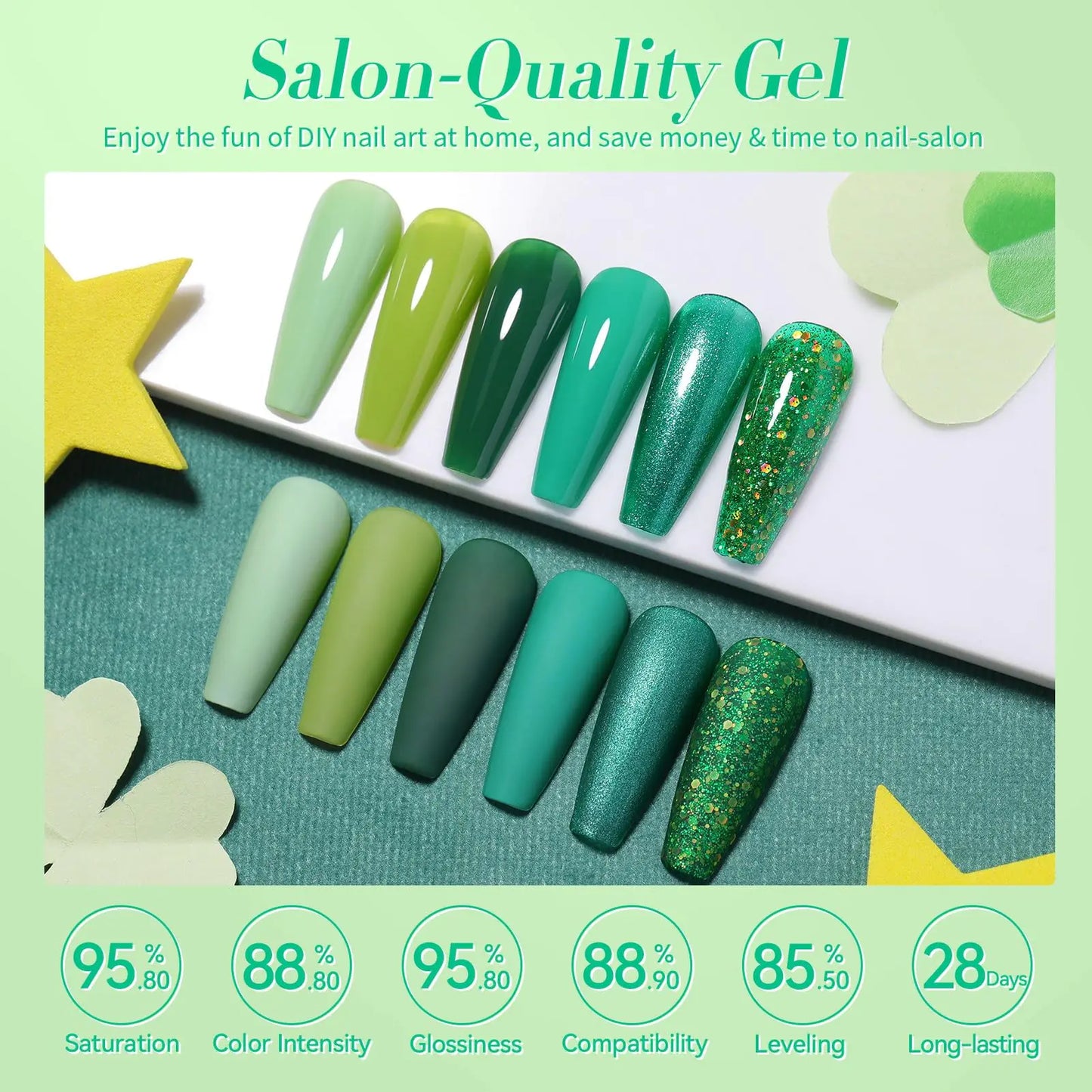 Born Pretty Green Gel Nail Polish Set - 6PCS Glitter Collection