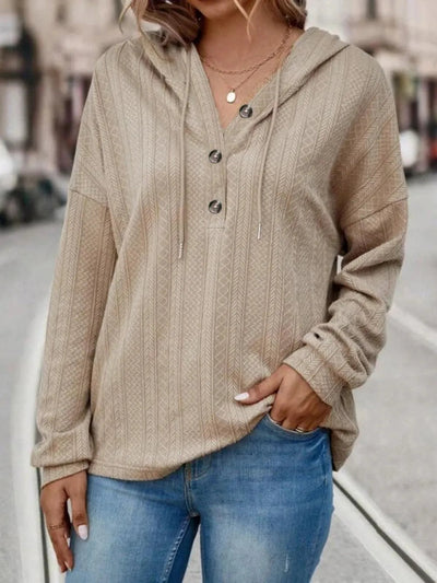 Drawstring Dropped Shoulder Long Sleeve Hoodie - Korvel