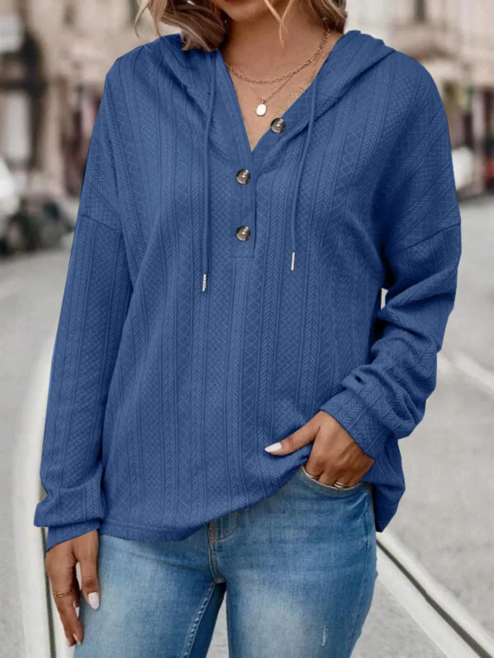 Drawstring Dropped Shoulder Long Sleeve Hoodie - Korvel