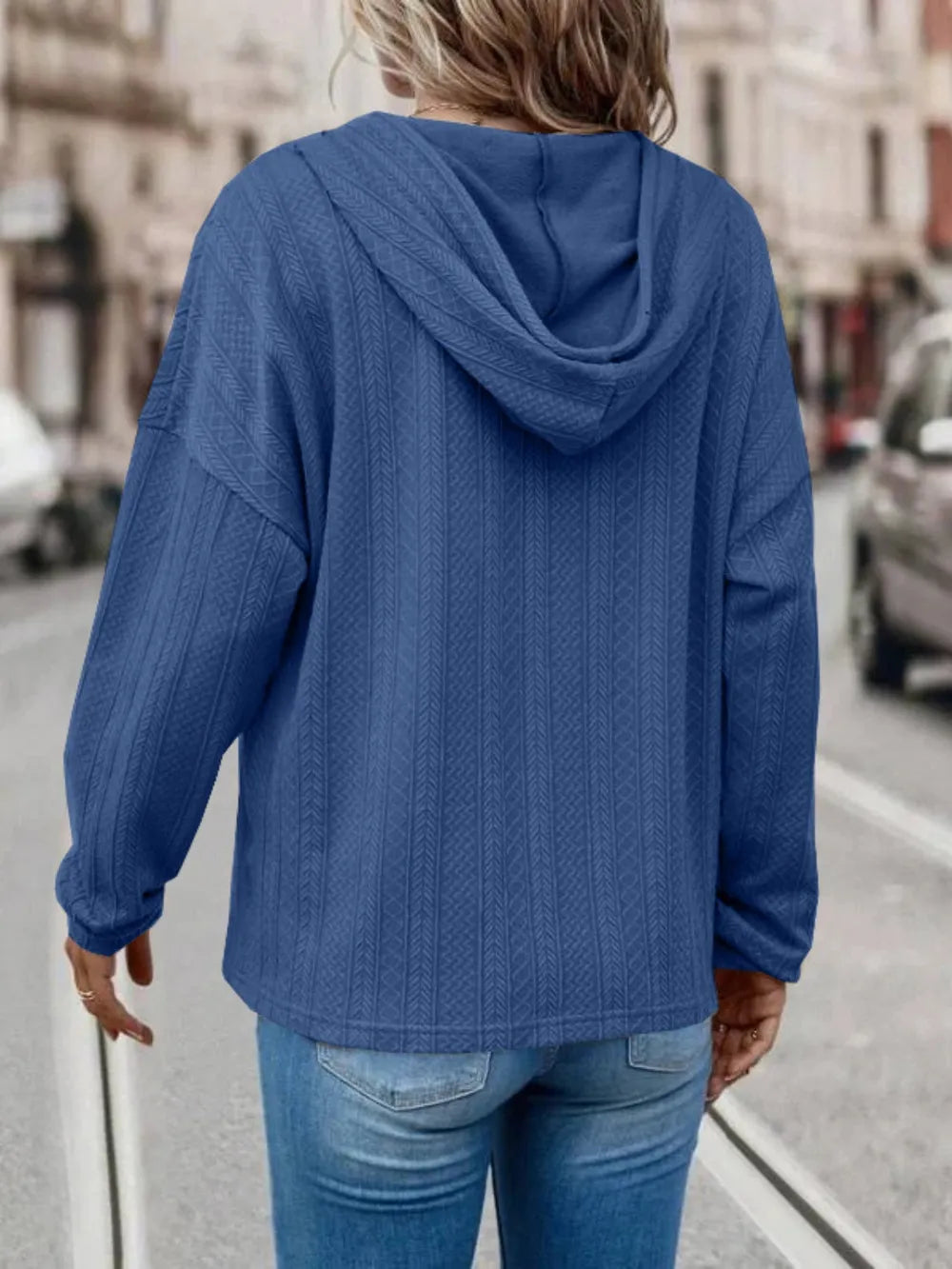 Drawstring Dropped Shoulder Long Sleeve Hoodie - Korvel
