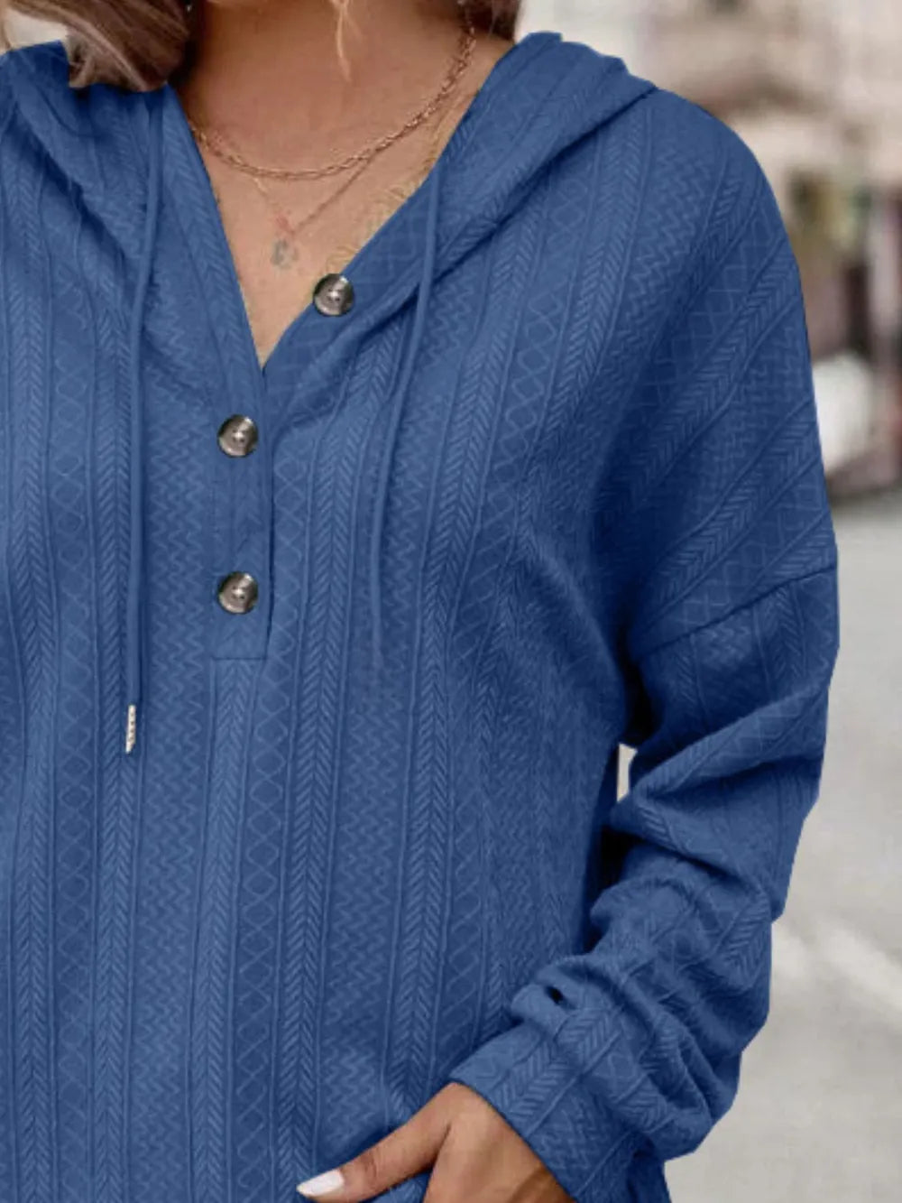 Drawstring Dropped Shoulder Long Sleeve Hoodie - Korvel