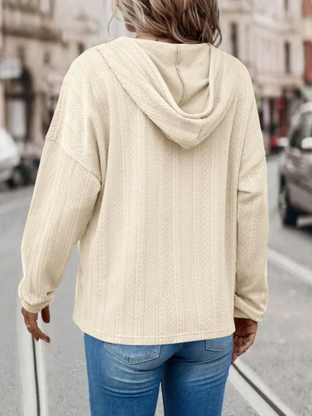 Drawstring Dropped Shoulder Long Sleeve Hoodie - Korvel