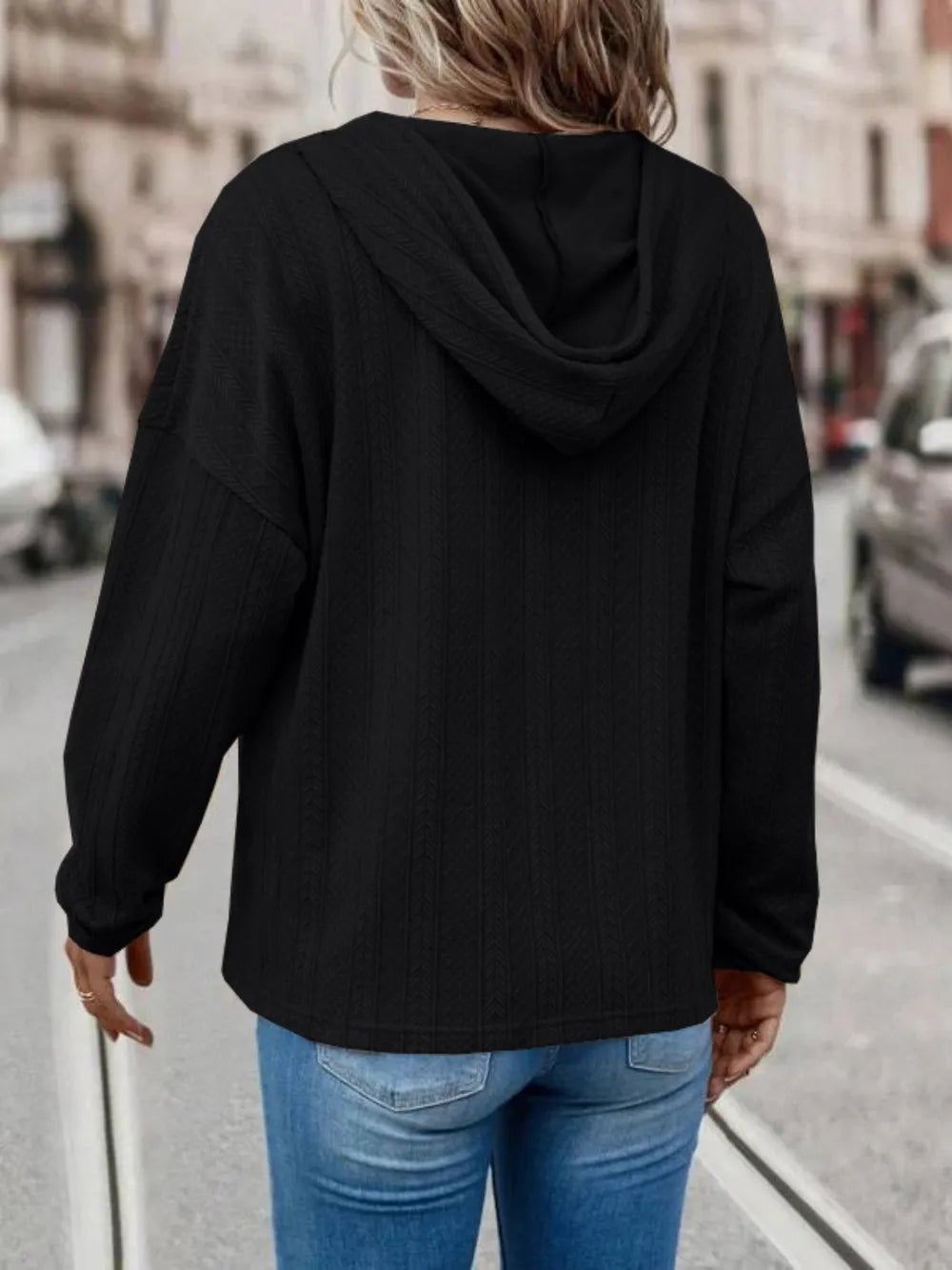 Drawstring Dropped Shoulder Long Sleeve Hoodie - Korvel