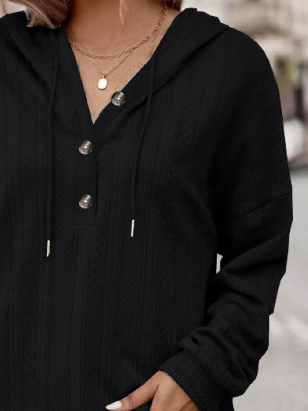 Drawstring Dropped Shoulder Long Sleeve Hoodie - Korvel