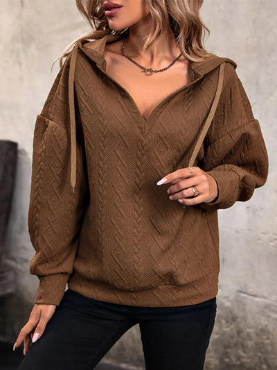 Drawstring Dropped Shoulder Long Sleeve Hoodie - Korvel