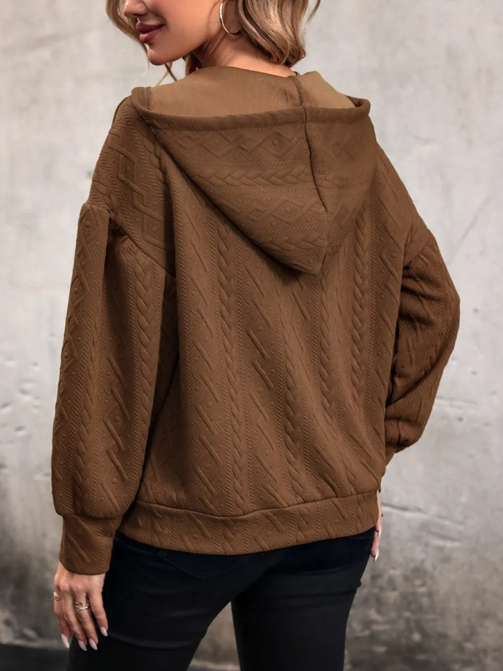 Drawstring Dropped Shoulder Long Sleeve Hoodie - Korvel