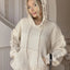 Drawstring Fringe Hem Long Sleeve Hooded Sweater - Korvel