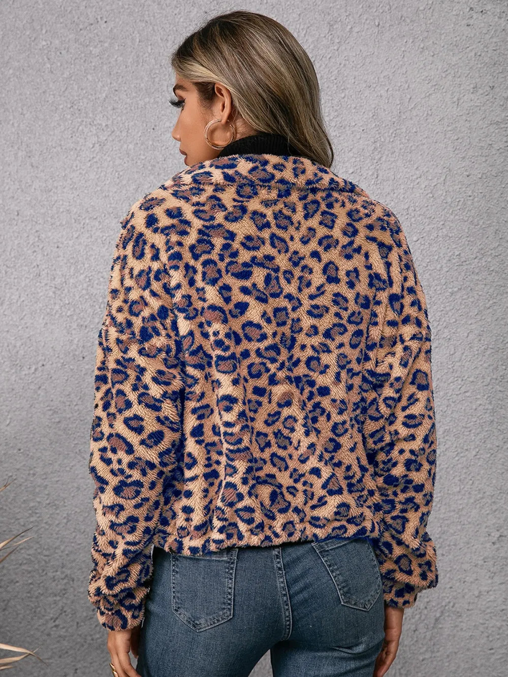 Drawstring Leopard Zip Up Jacket - Korvel
