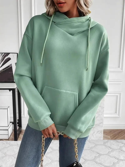 Drawstring Long Sleeve Hoodie with Kangaroo Pocket - Korvel