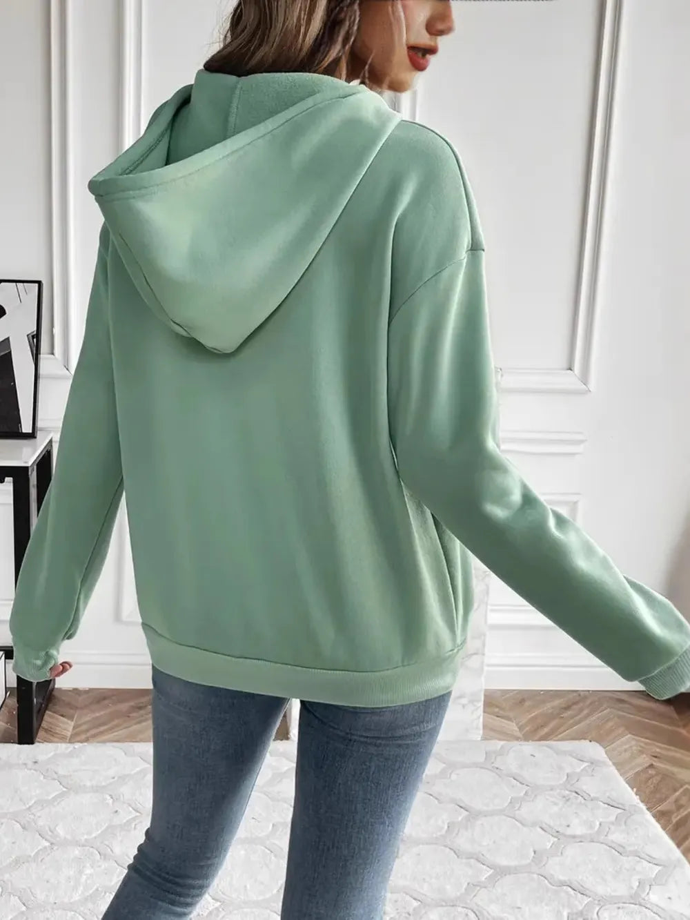 Drawstring Long Sleeve Hoodie with Kangaroo Pocket - Korvel