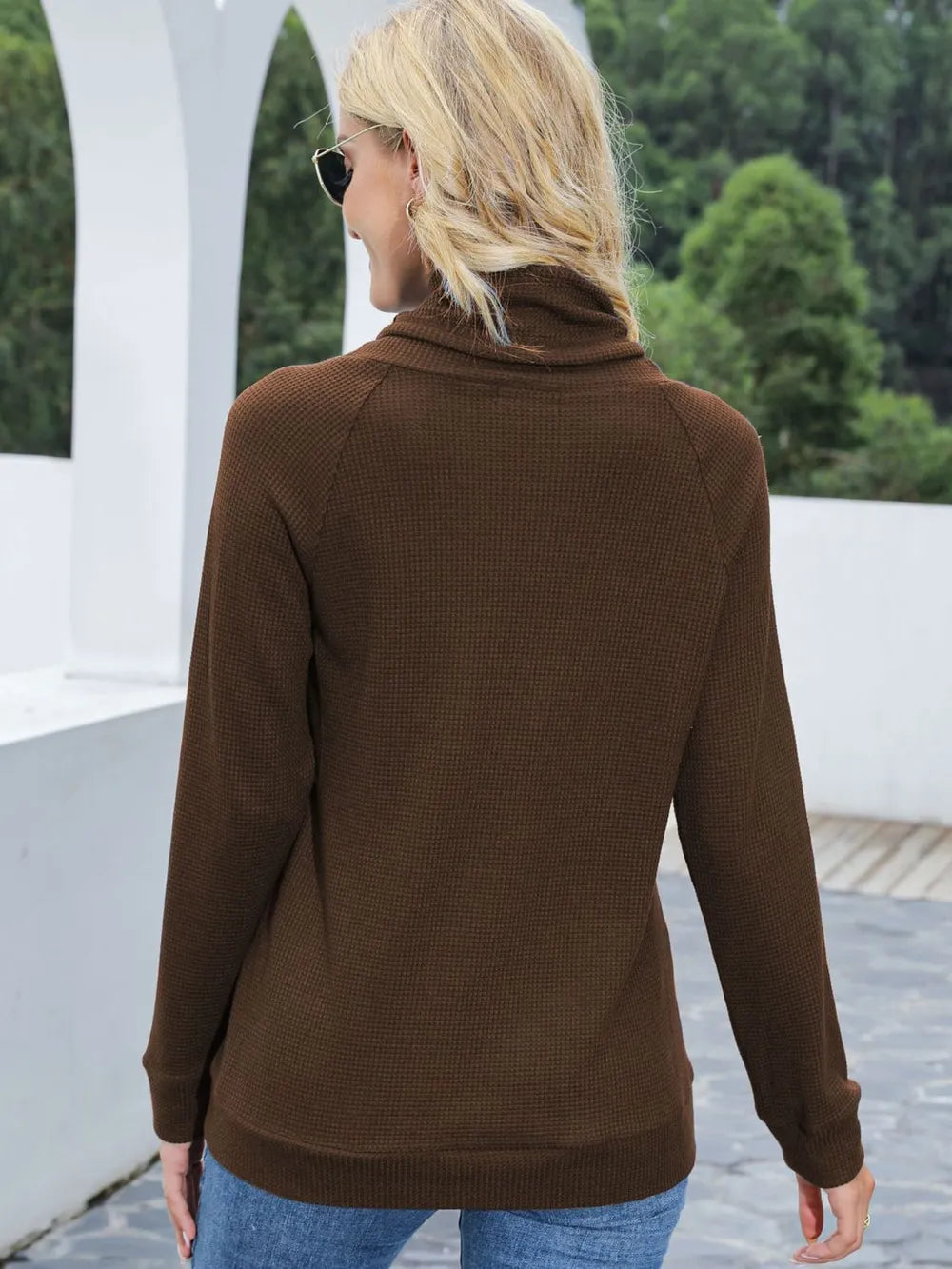 Drawstring Mock Neck Raglan Sleeve T-Shirt - Korvel