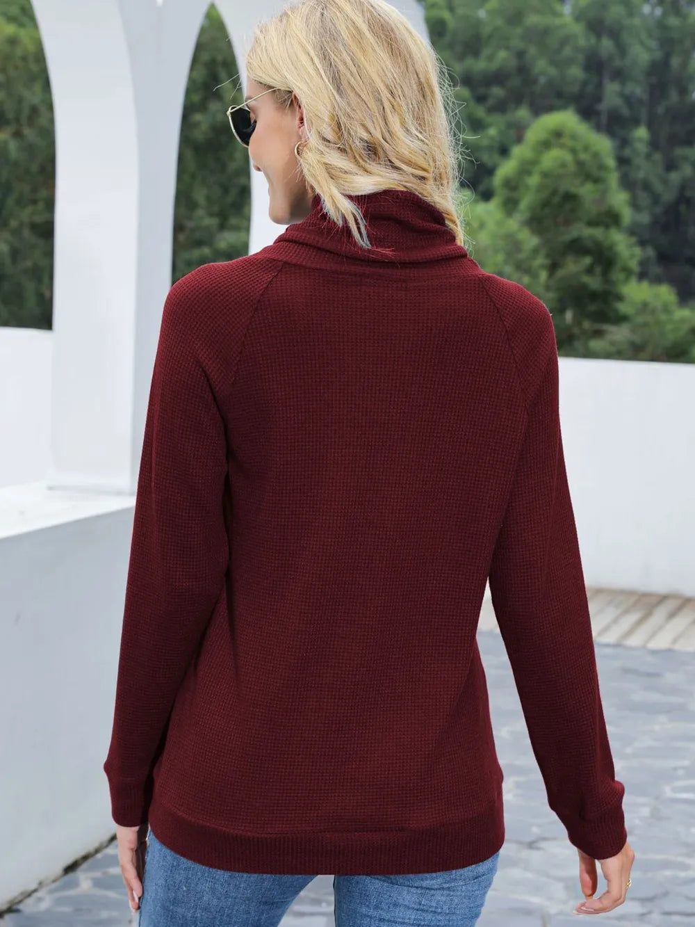 Drawstring Mock Neck Raglan Sleeve T-Shirt - Korvel
