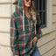 Drawstring Plaid Hooded Long Sleeve Top - Korvel