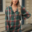 Drawstring Plaid Hooded Long Sleeve Top - Korvel