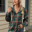 Drawstring Plaid Hooded Long Sleeve Top - Korvel