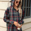Drawstring Plaid Hooded Long Sleeve Top - Korvel