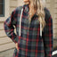 Drawstring Plaid Hooded Long Sleeve Top - Korvel