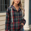 Drawstring Plaid Hooded Long Sleeve Top - Korvel