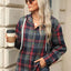Drawstring Plaid Hooded Long Sleeve Top - Korvel
