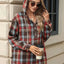 Drawstring Plaid Hooded Long Sleeve Top - Korvel