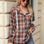 Drawstring Plaid Hooded Long Sleeve Top - Korvel
