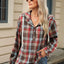 Drawstring Plaid Hooded Long Sleeve Top - Korvel