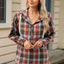 Drawstring Plaid Hooded Long Sleeve Top - Korvel