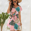 Drawstring Printed V-Neck Mini Dress