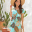 Drawstring Printed V-Neck Mini Dress