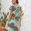 Drawstring Printed V-Neck Mini Dress