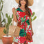 Drawstring Printed V-Neck Mini Dress