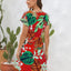 Drawstring Printed V-Neck Mini Dress