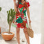 Drawstring Printed V-Neck Mini Dress