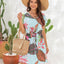 Drawstring Printed V-Neck Mini Dress