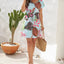 Drawstring Printed V-Neck Mini Dress