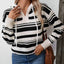 Drawstring Striped Long Sleeve Hooded Sweater - Korvel
