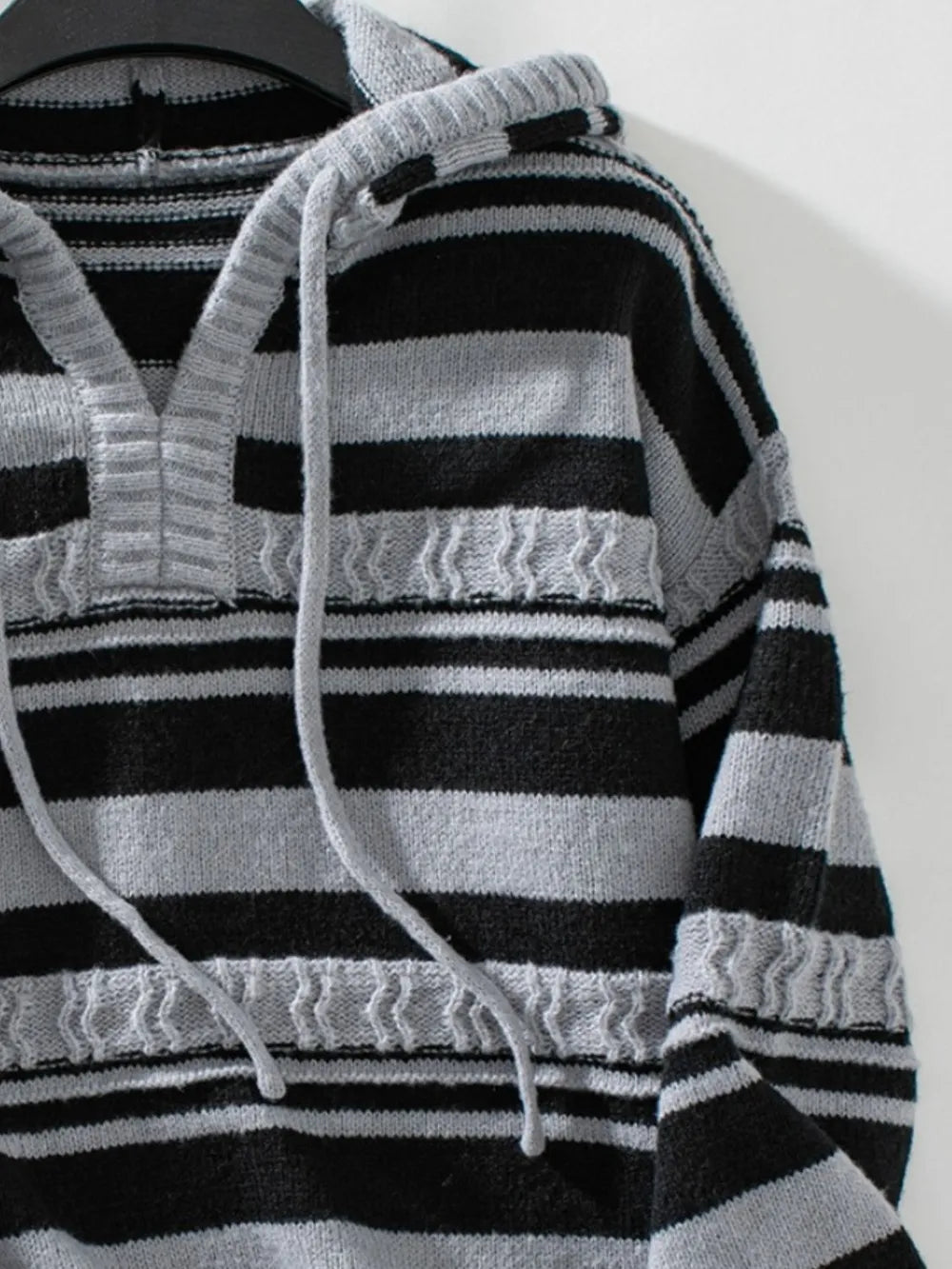 Drawstring Striped Long Sleeve Hooded Sweater - Korvel