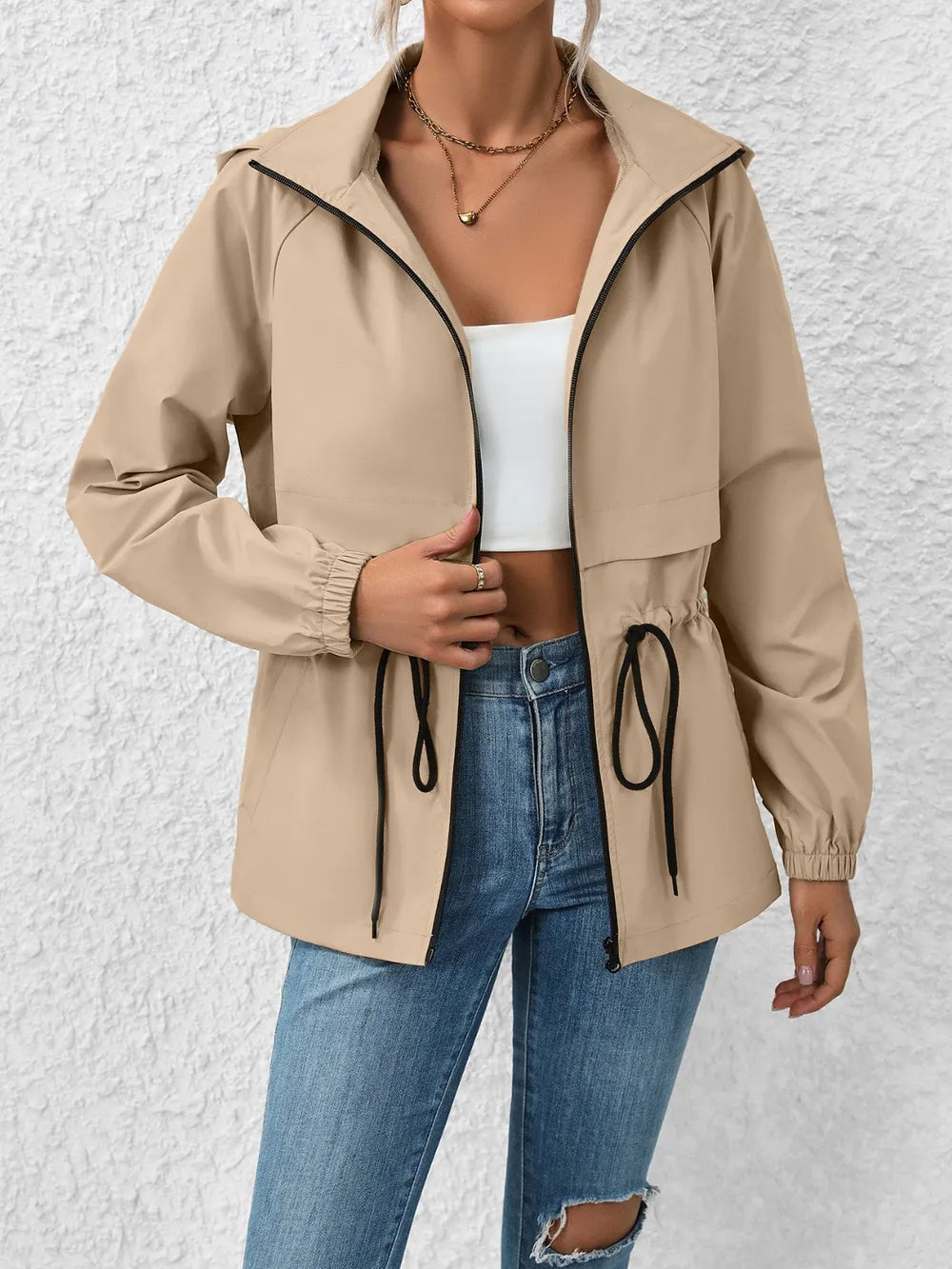 Veste à capuche zippée premium avec cordon de serrage