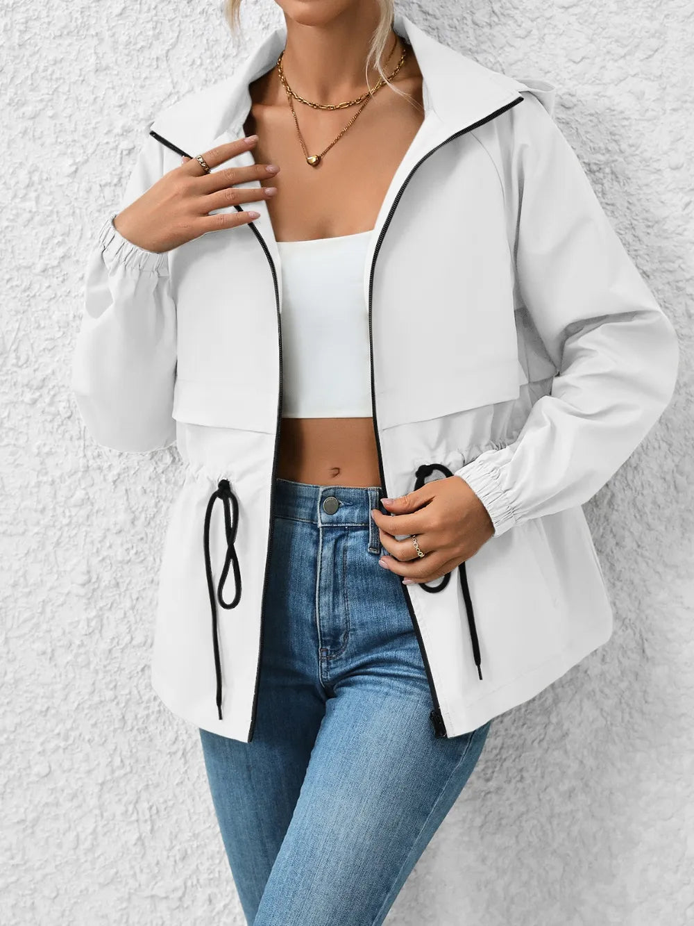 Veste à capuche zippée premium avec cordon de serrage