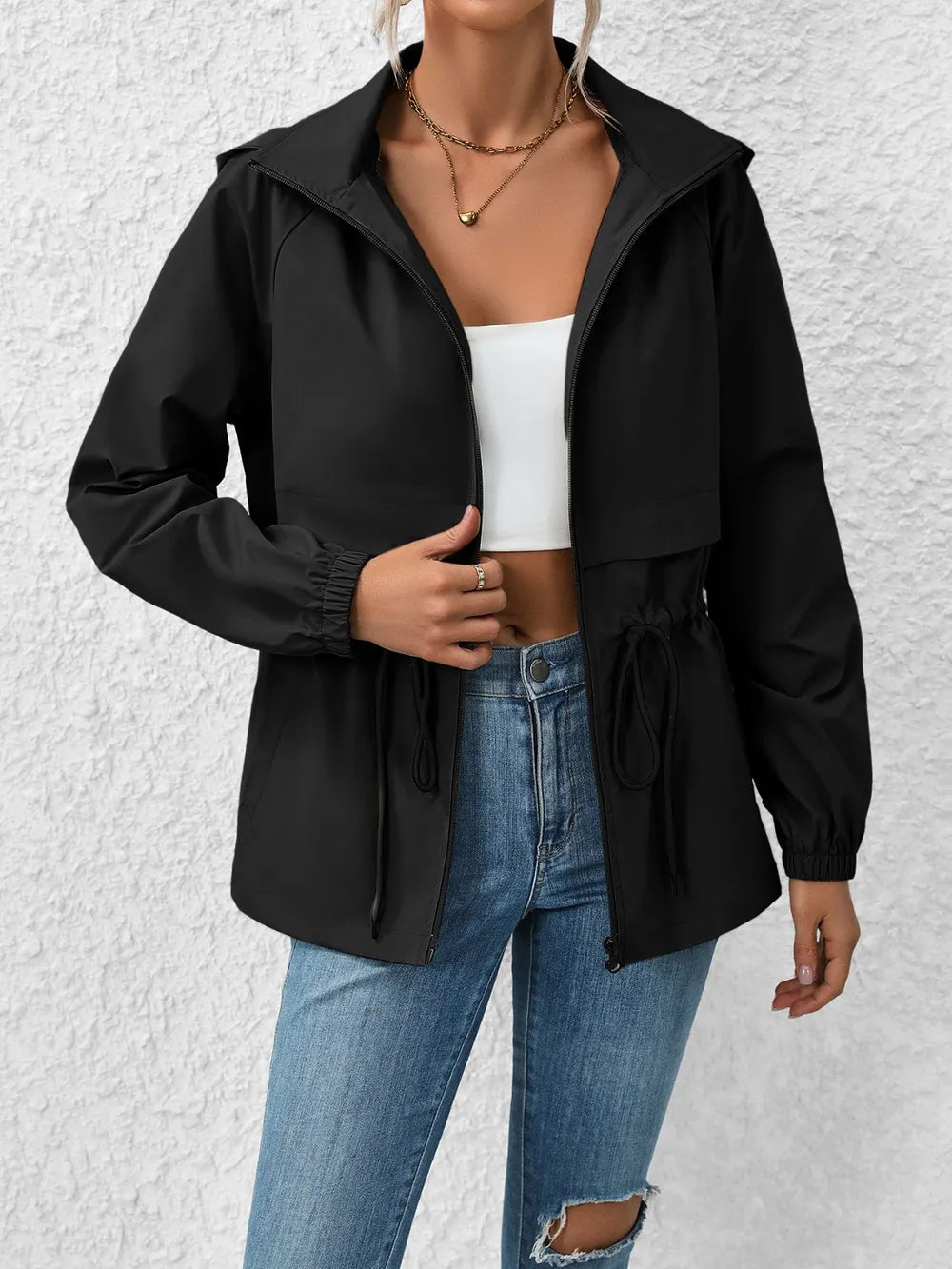 Veste à capuche zippée premium avec cordon de serrage