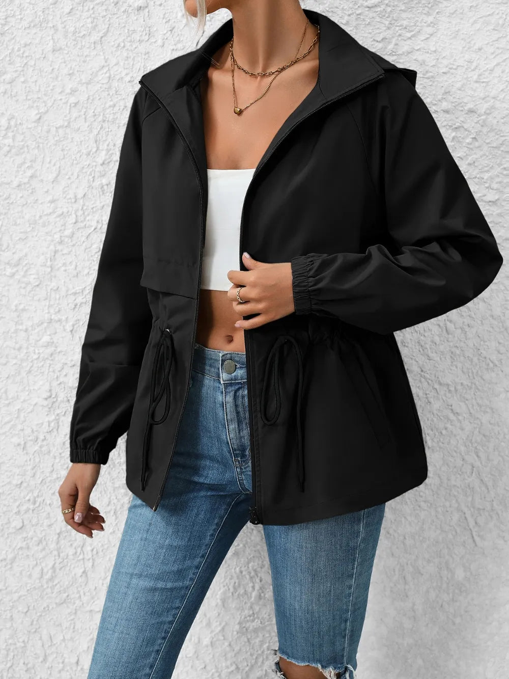Veste à capuche zippée premium avec cordon de serrage